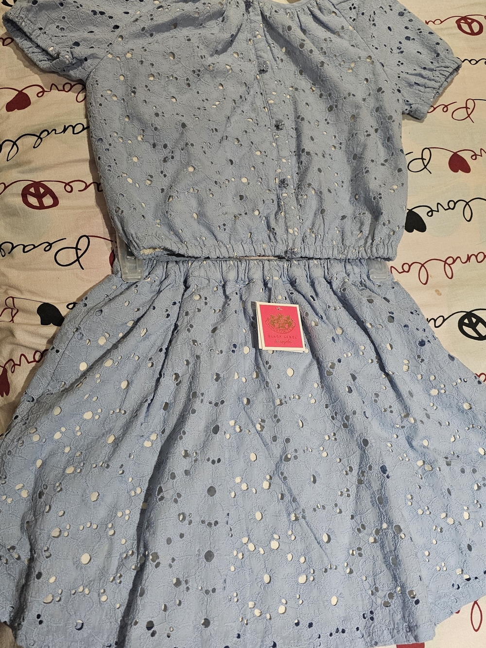 Juicy Couture Light Blue Eyelet Cotton Kids Dress